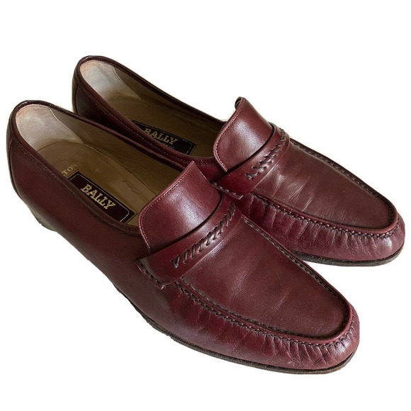 Bally Dalton Cordovan Leather Slip On Penny Loafer Burgundy Red 9.5 M Men